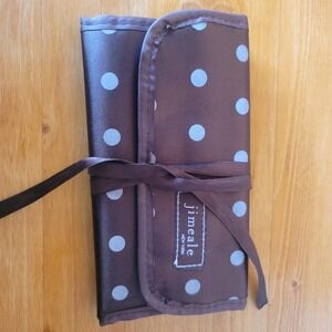 Jimeale New York Brown Polka Dot Makeup Brush Cosmetic Travel‎ Case Roll Up